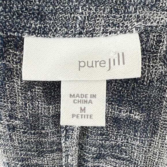 PURE J Jill Gray Checked Split V-Neck 3/4 Sleeve Linen Blend Blouse Petite M PM - Picture 5 of 6